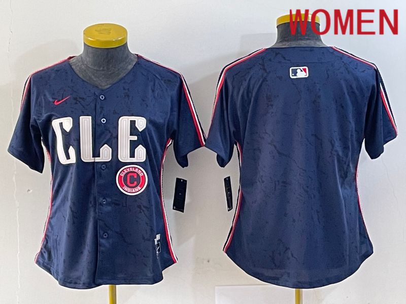 Women Cleveland Indians Blank Blue City Edition Nike 2024 MLB Jersey style 2->women mlb jersey->Women Jersey